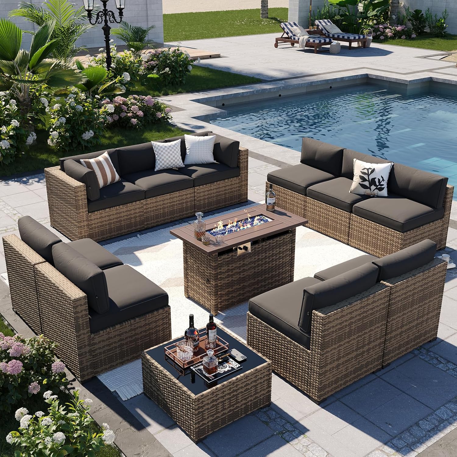 Patio Furniture Sets, 7-Piece Outdoor Patio Furniture with Thick Cushions, Wicker Outdoor Conversation Set Sectional Sofa for Backyard, Poolside, Garden