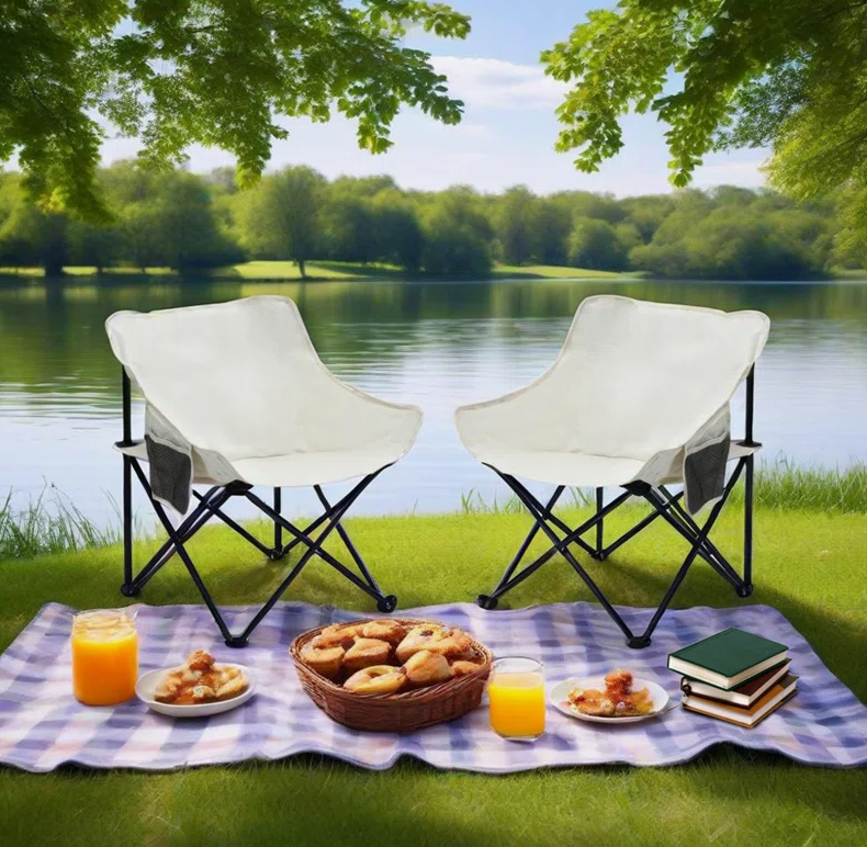 Two Outdoor Camping Chairs With Side Pocket