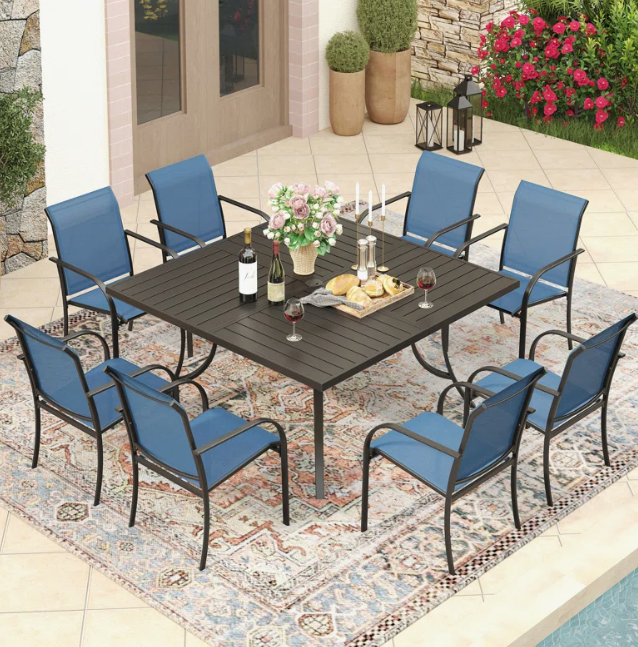 Patio Dining Set with Stackable Textilene Armrest Chairs 