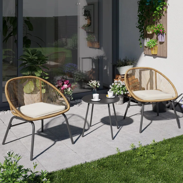 3 Piece Patio Bistro Rattan Chair