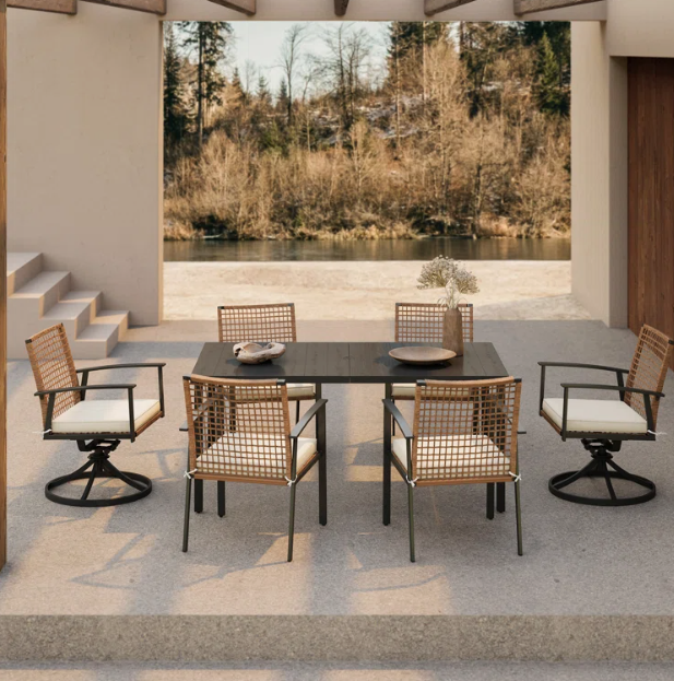 6 - Person Rectangular Outdoor Swivel Dining Set with Cushions