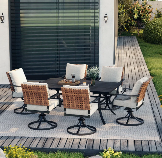 Dining Set Of Seven Pieces With Rectangular Dining Table And Cushion