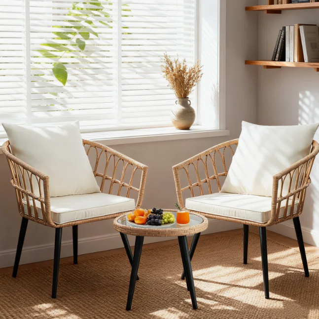 Rattan Seating Group Dining Set with Cushions
