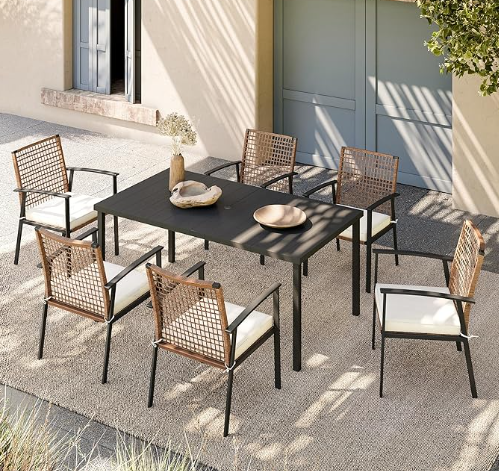 6 - Person Rectangular Outdoor Swivel Dining Set with Cushions