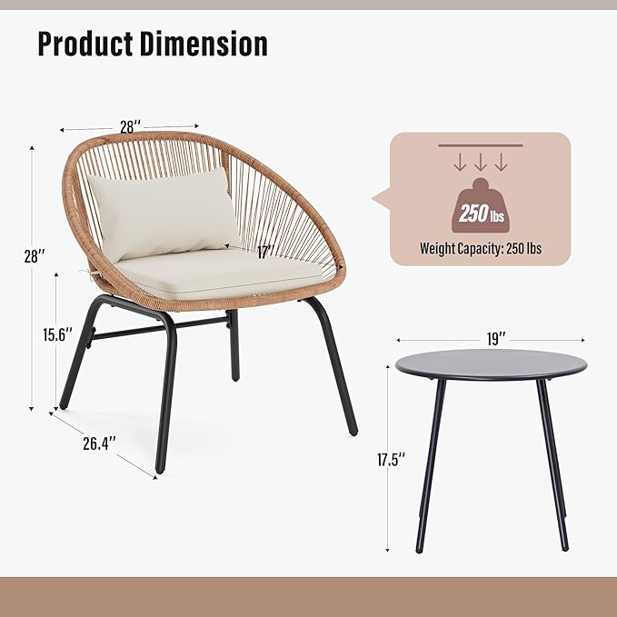 3 Piece Patio Bistro Rattan Chair