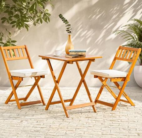 Idzo Heavy Duty 400lbs Capacity Patio Bistro Set 3 Piece Outdoor, Folding Chairs w/Cushion, Square Table - Upgrate 2024
