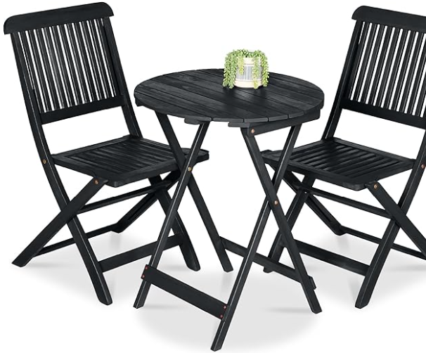 Best Choice Products 3-Piece Acacia Wood Bistro Set, Folding Patio Furniture for Backyard, Balcony, Deck w/ 2 Chairs, Round Coffee Table, Teak Finish - Charcoal