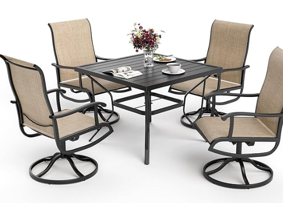 Pamapic 5-Piece Outdoor Dining Set, Patio Dining Set for 4, Outdoor Table and Chairs, All-Weather Outdoor Patio Set with Textilene Swivel Chairs for Garden, Poolside, Deck，Beige Visit the Pamapic Store
