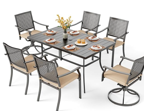 PHI VILLA 5 Pieces Outdoor Dining Set for 4, Square Metal Steel Table & Stackable Chairs with Cushions, Heavy-Duty Iron Furniture Set for Patio, Deck, Backyard, Porch
