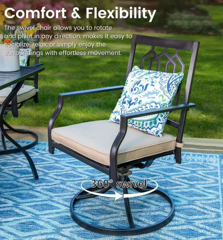 5 Pieces Outdoor Dining Set for 4, Square Metal Steel Table & Stackable Chairs with Cushions, Heavy-Duty Iron Furniture Set for Patio, Deck, Backyard, Porch