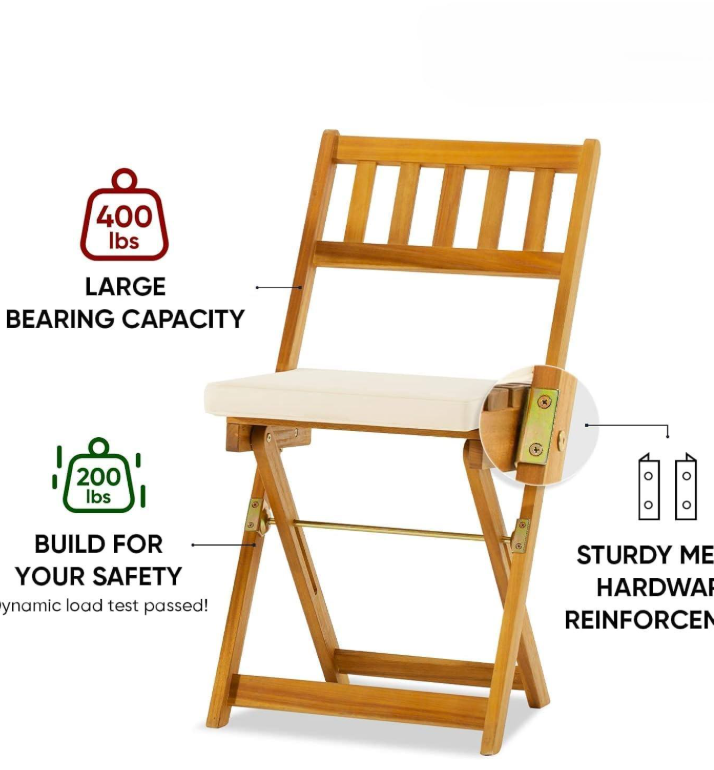 Heavy Duty 400lbs Capacity Patio Bistro Set 3 Piece Outdoor, Folding Chairs w/Cushion, Square Table - Upgrade 2024