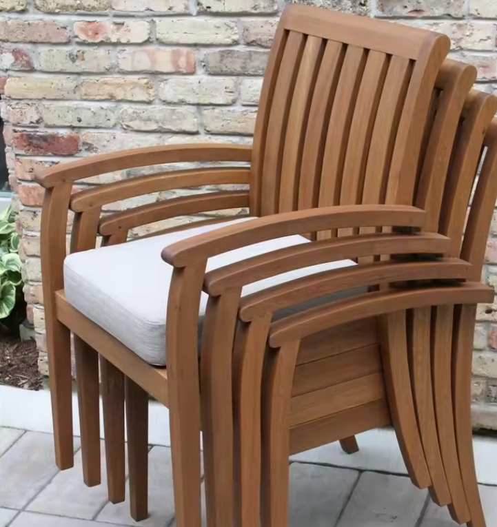 5 Piece Outdoor Dining Set Acacia Wood Patio Table and Chairs with Soft Cushions Patio Furniture for Deck, Backyard, Garden