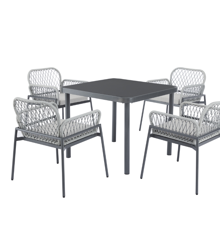 5 Piece Patio Dining Set, Outdoor All-Weather Wicker Furniture with Table, Patio Conversation Sets with Cushions for Balcony, Garden, Sunroom, Porch (4 Chairs+ Big Table)