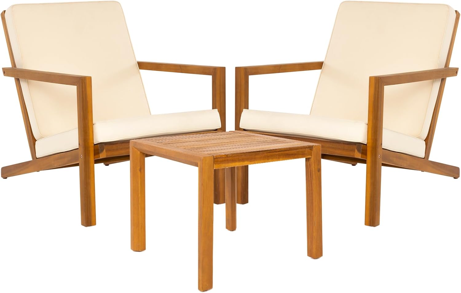 Natural 3-Piece Patio Bistro Sets with Foldable 400lbs Weight Chairs, a 220lbs Shelf Table