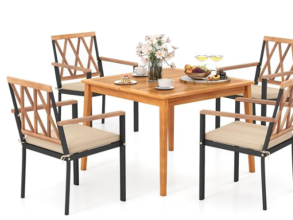 Flamaker Patio Chairs 3 Piece Acacia Wood Patio Furniture with Coffee Table & Cushions Outdoor Conversation Set Balcony Chairs for Porch, Deck, Backyard