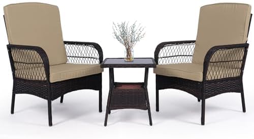 3 pcs Rocking Bistro Set Conversation Chairs PE Wicker Outdoor Rocking Chairs & Glass Table,for Porch Lawn Garden Backyard Deck(Rocking Set,Light Mint)
