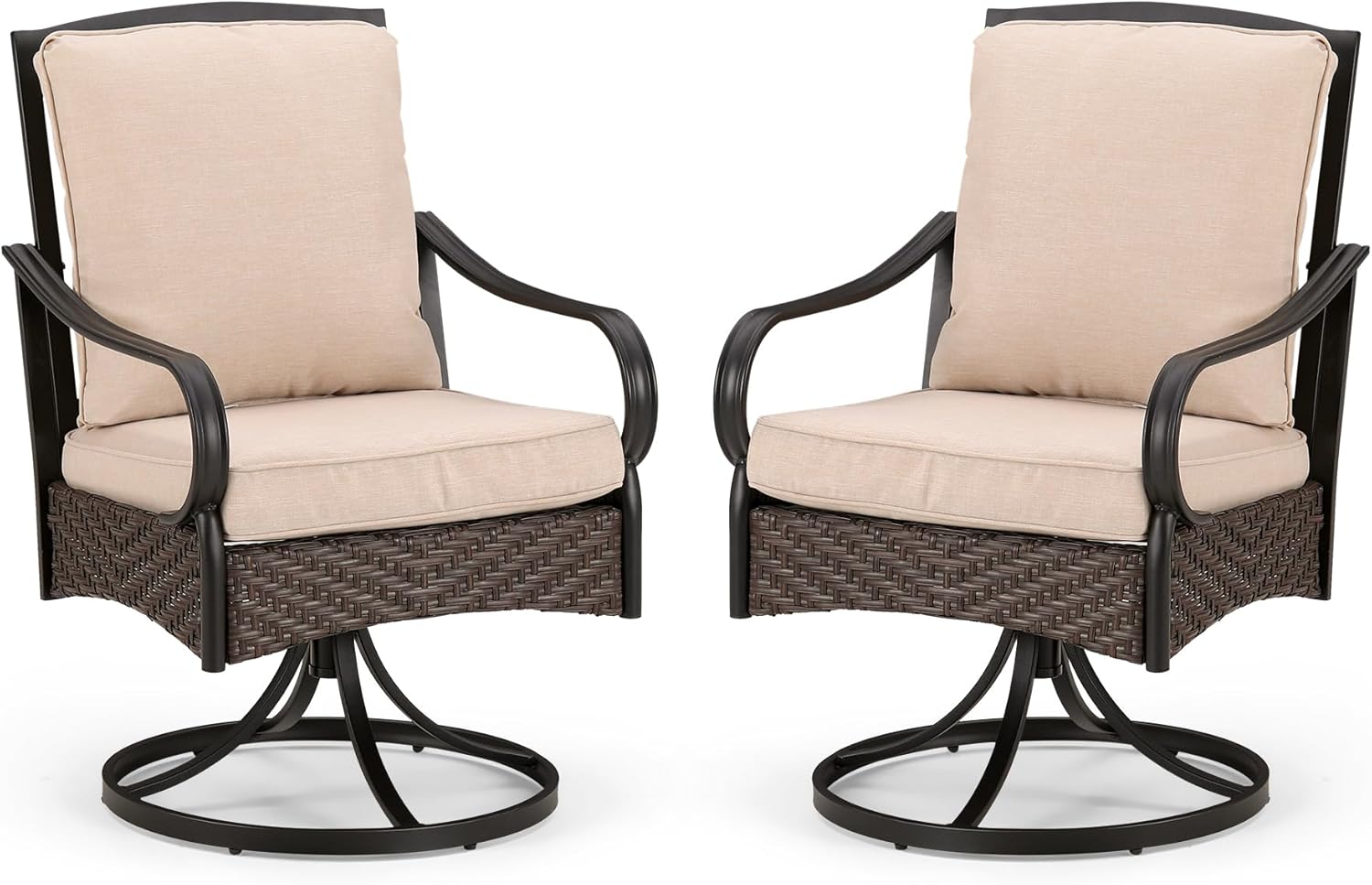  6-Piece Outdoor Dining Sets, All-Weather Patio Table and Chairs Set with Umbrella for 4, Heavy Duty Patio Round Table Set for Deck, 4 Extra Large Outdoor Swivel Chairs with Thick Cushions