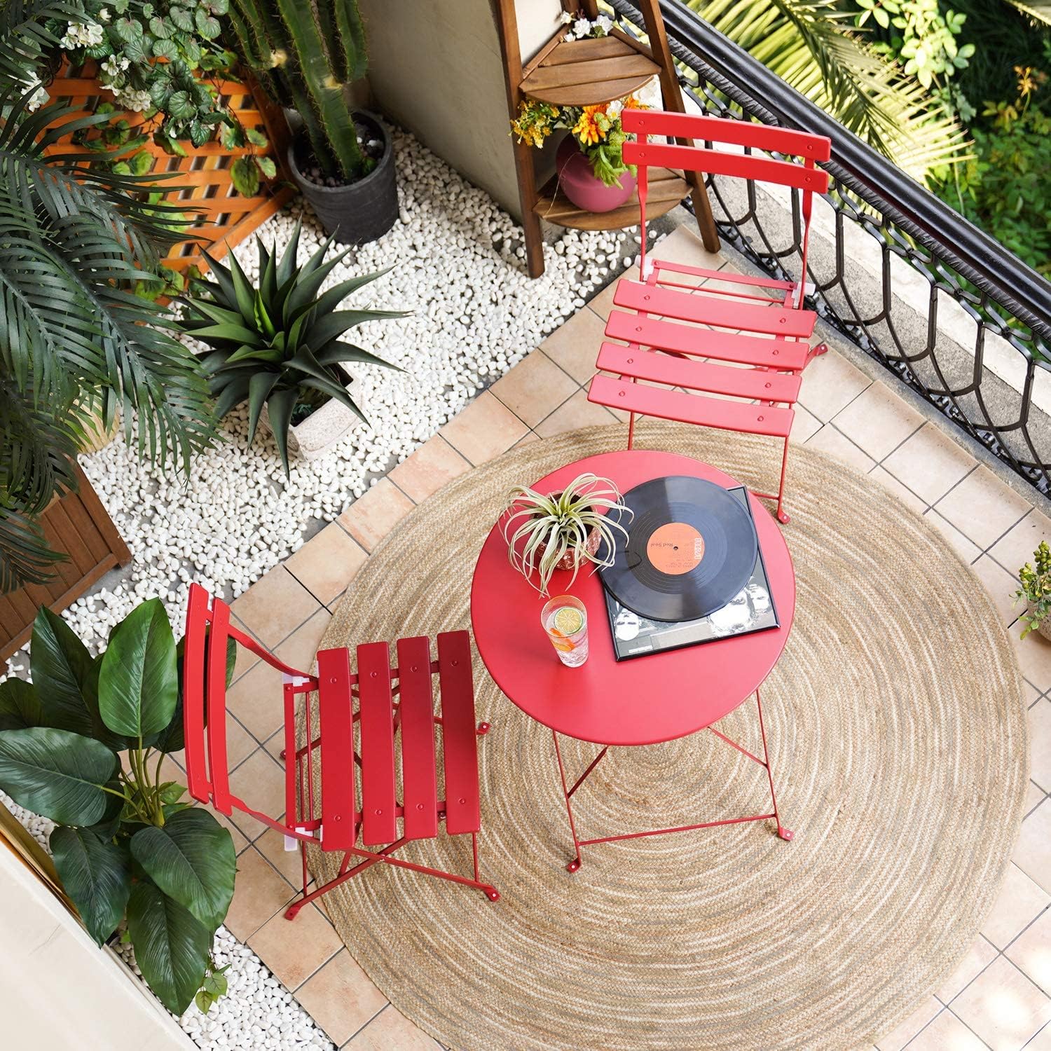3-Piece Folding Bistro Set, 2 Chairs and 1 Table, Weather-Resistant Outdoor/Indoor Conversation Set for Patio, Yard, Garden-Yellow