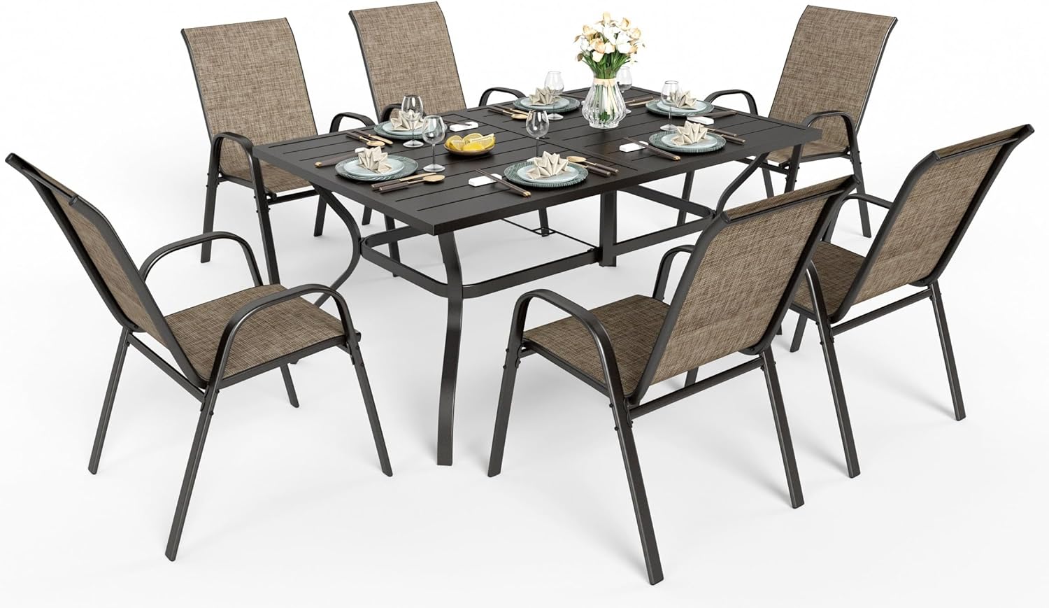 5 Piece Outdoor Dining Set with 4 Stackable Patio Chairs and a 37'' Carbon Crystal Patio Table, All Weather Small Patio Furniture Set for Deck Lawn Garden Poolside Backyard