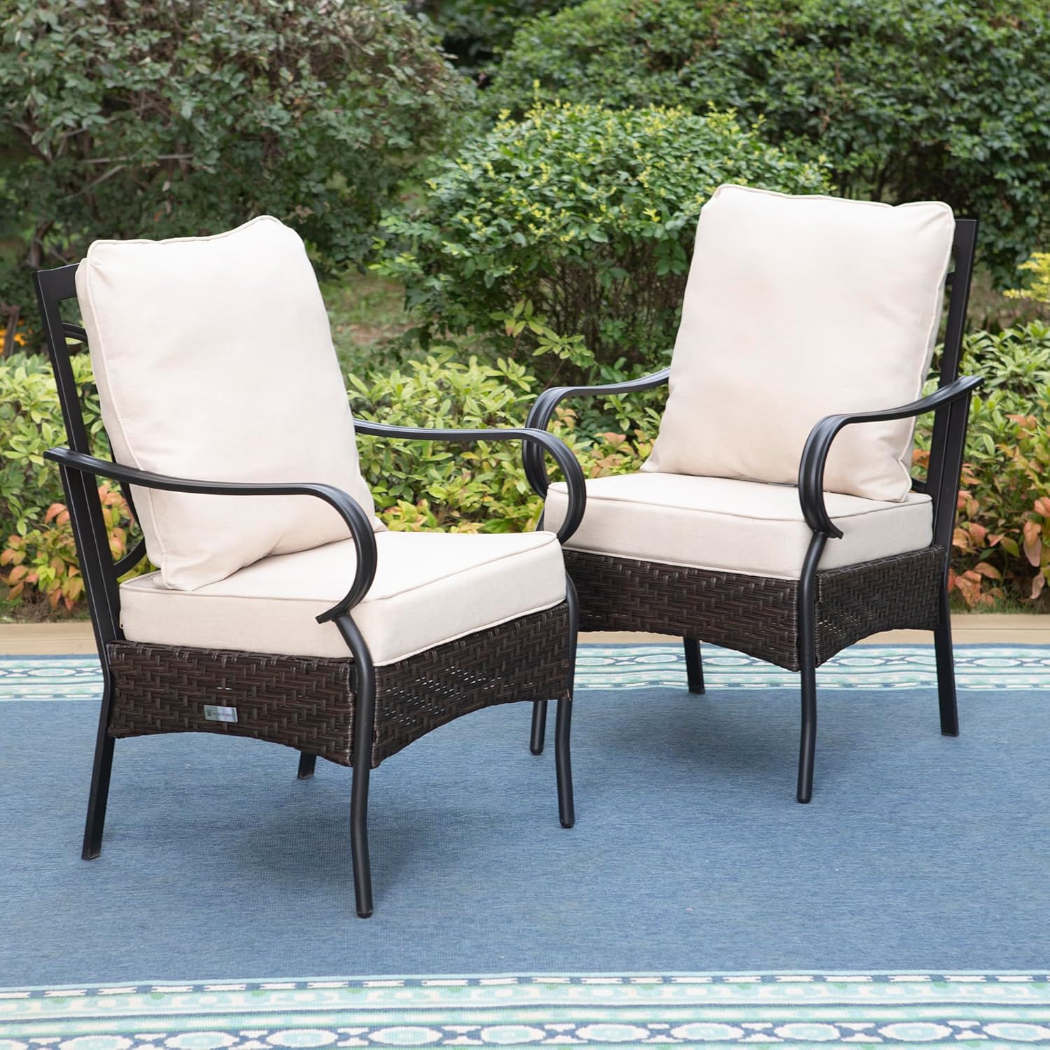  6-Piece Outdoor Dining Sets, All-Weather Patio Table and Chairs Set with Umbrella for 4, Heavy Duty Patio Round Table Set for Deck, 4 Extra Large Outdoor Swivel Chairs with Thick Cushions