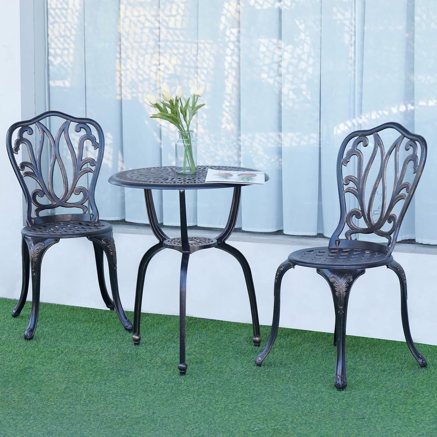 3-Piece Patio Bistro Furniture Set Cast-Aluminum Bistro Table Set for Lawn,Garden,Backyard