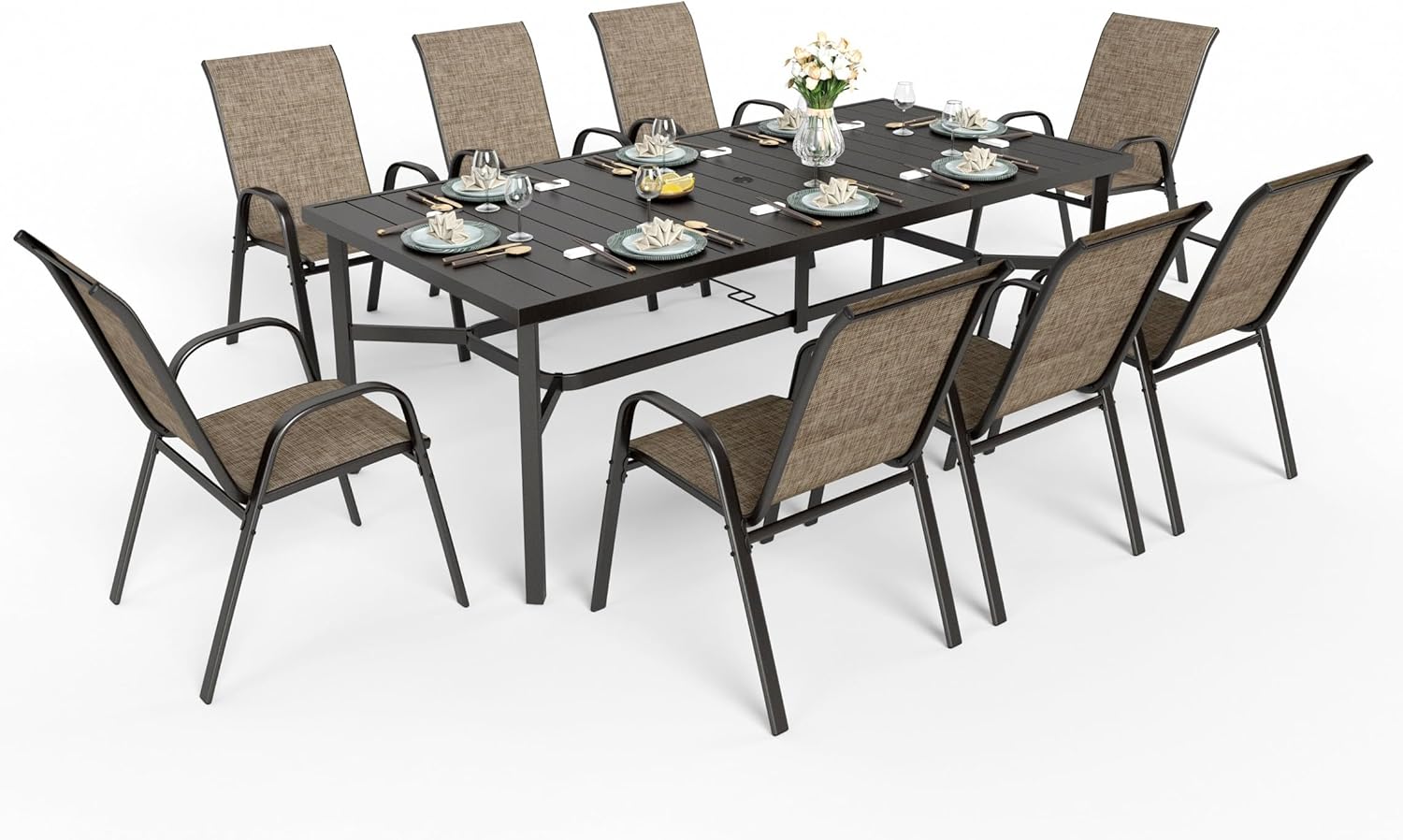 5 Piece Outdoor Dining Set with 4 Stackable Patio Chairs and a 37'' Carbon Crystal Patio Table, All Weather Small Patio Furniture Set for Deck Lawn Garden Poolside Backyard