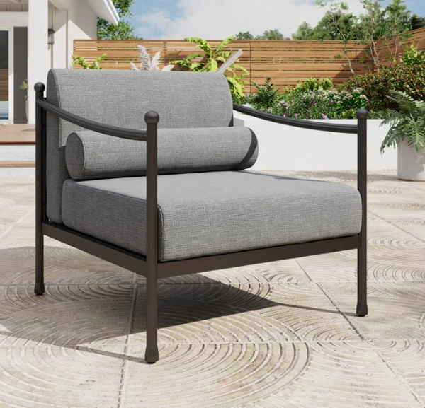 Outdoor Club Chair with an Extra-Thick Seat Cushion (Approx. 7.1") and Metal Frame