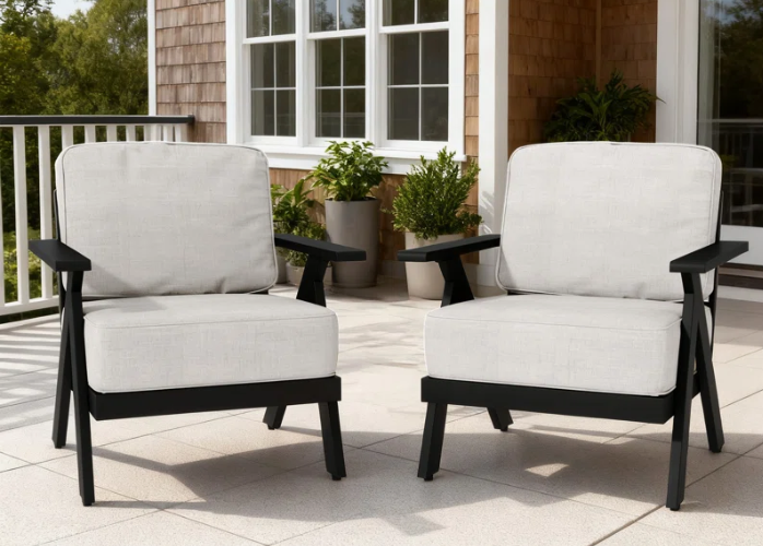 Outdoor Aluminum 2-piece Armchair Sofa Set with Durable All-weather Thick Cushions-Beige