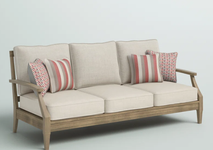 Wide Straight Eucalyptus Patio Sofa with Cushions