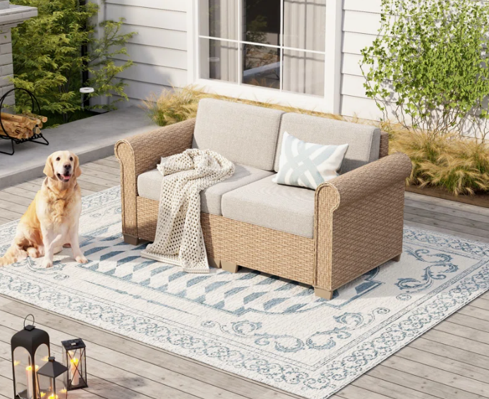 2-seat Outdoor Conversation Sofa Set With Rattan