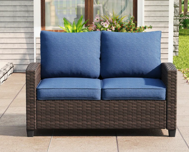 Patio Wicker Loveseat Sofa with Cushions
