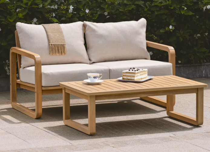 Ivy Patio Loveseat With Coffee Table and Beige Cushion