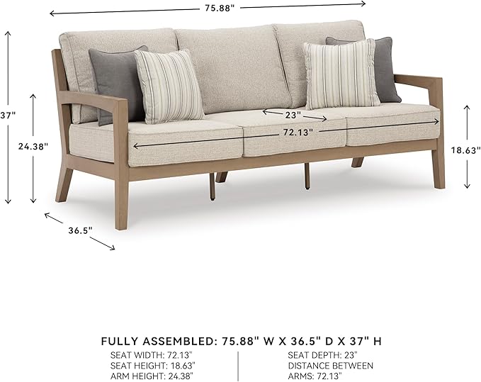 Wide Straight Eucalyptus Patio Sofa with Cushions