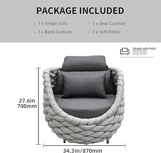Aluminium Patio Sofa Chair with Armrests Outdoor Chairs Small Patio Couch