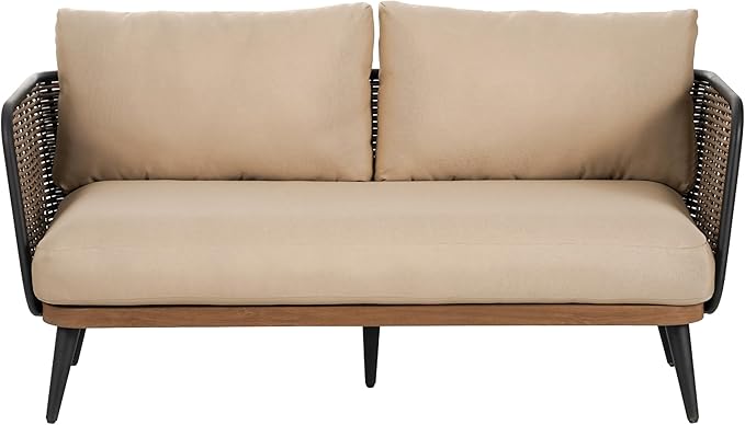 Patio PE Rattan Loveseat With Iron Frame & Cushions