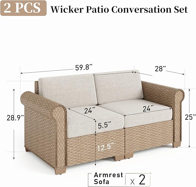 2-seat Outdoor Conversation Sofa Set With Rattan