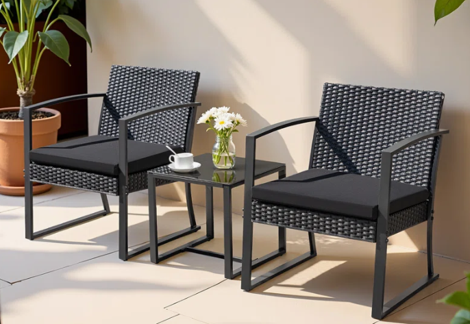 Outdoor Bistro Seating Group With Table & Cushions, Dining Set For Outdoor Living