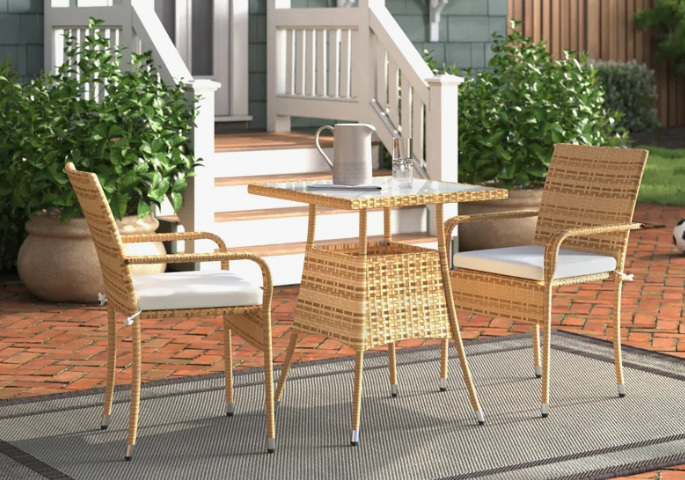 Frazer 2 - Person Wicker Patio Dining Set with Square Table , Cushions Included