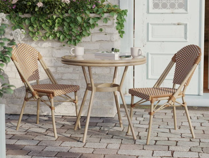 Rylan Indoor/Outdoor Commercial Bistro Set with Table and Two Chairs