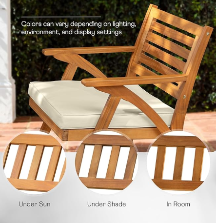 2 - Person Acacia Wood Patio Dining Set with Round Table , Cushions Included