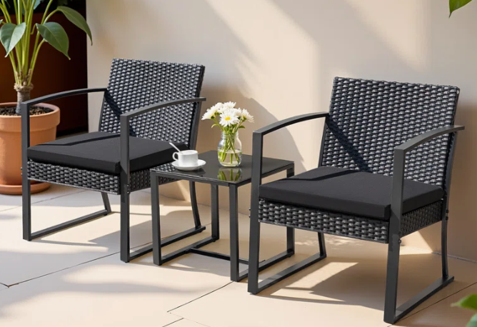 Outdoor Bistro Seating Group With Table & Cushions, Dining Set For Outdoor Living