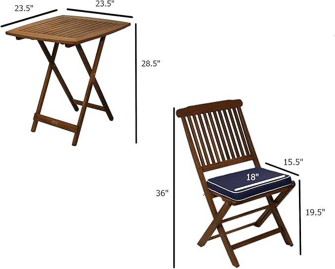  2 - Person Wood Patio Dining Set with Square Table , Cushions Included