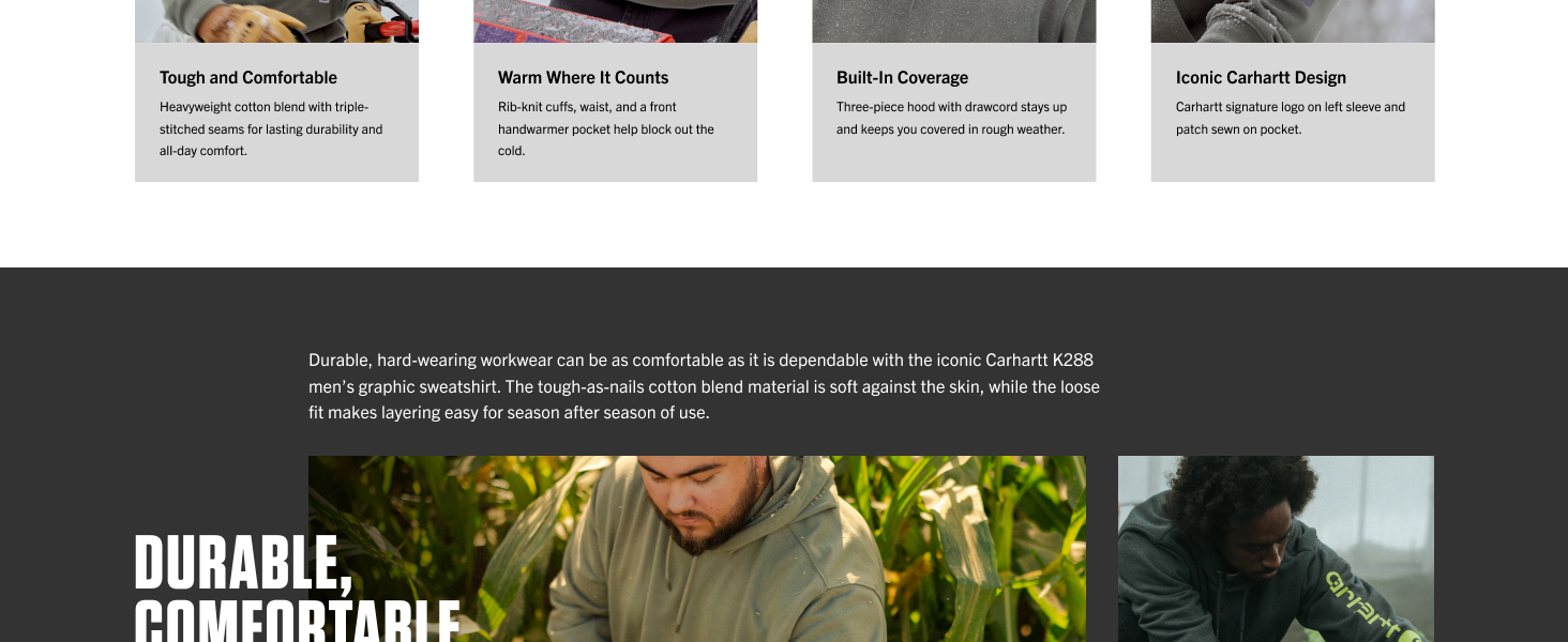 Carhartt Men's Loose Fit Midweight Logo Sleeve Graphic Hoodie is durable, hard-wearing workwear.