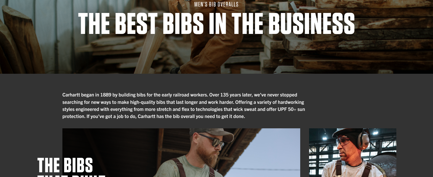 Group of hardworking men wearing Carhartt bib overalls working construction farming and electrical.