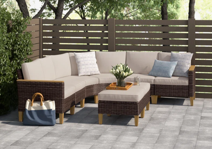 Argyri Wicker Outdoor Patio Conversation Furniture Sectional Set with Fire Pit Table