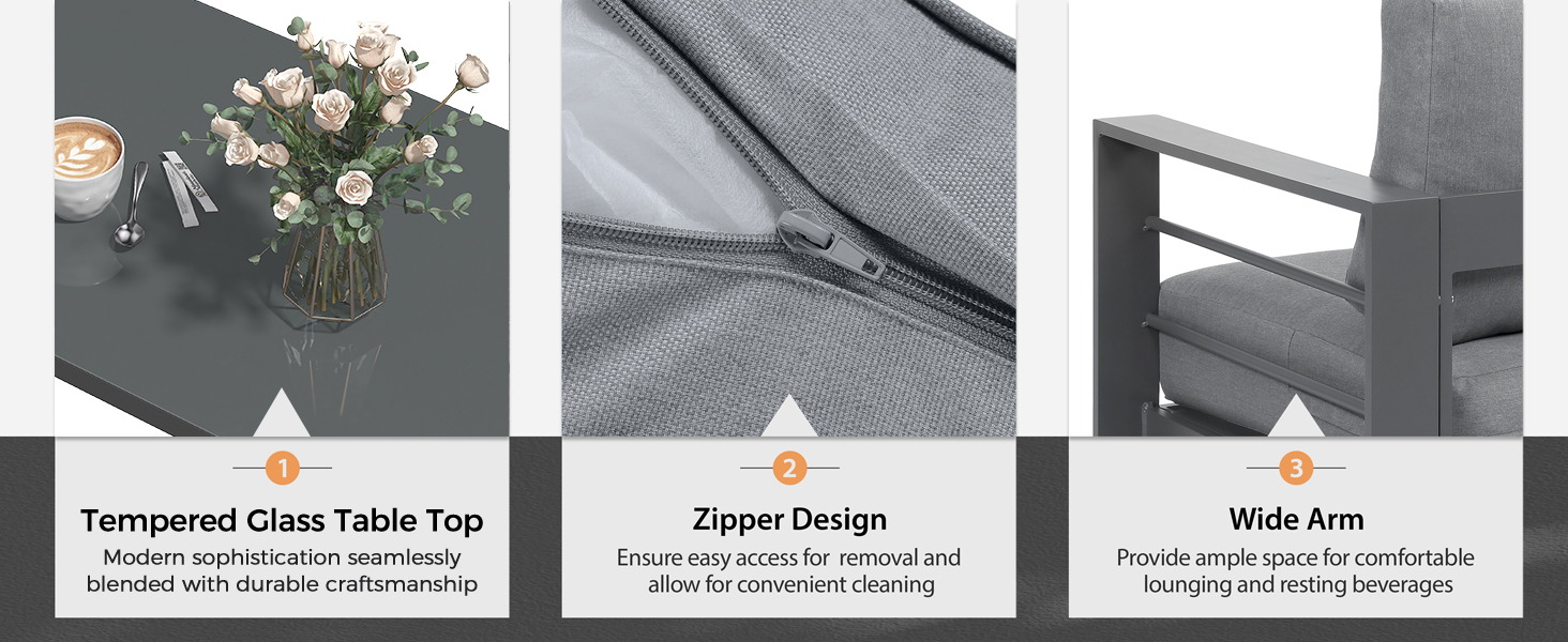 this furniture set ensures a secure grip on various types of surfaces, providing enhanced stability.