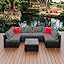 Patio Furniture Set 7 Piece Outdoor Conversation Set with Black Wicker Sectional and Off White Cushions