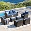  5 Pieces Outdoor Patio Furniture Set with Fire Pit Table, Rattan Wicker Patio Conversation Set with Cushioned 3-Seat Sofa Couch, Patio Loveseat, 2 Sofa Chairs for Garden Backyard Porch, Beige