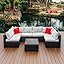 Patio Furniture Set 7 Piece Outdoor Conversation Set with Black Wicker Sectional and Off White Cushions