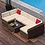 Patio Furniture Set 7 Piece Outdoor Conversation Set with Black Wicker Sectional and Off White Cushions